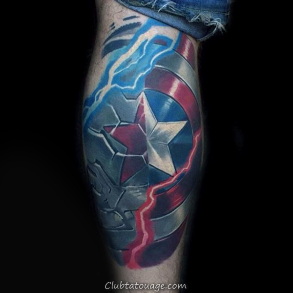 70 Captain America Tattoo Designs For Men - Idées Superhero encre