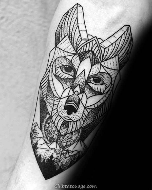90 Geometric Loup Tattoo Designs For Men - Idées Manly encre