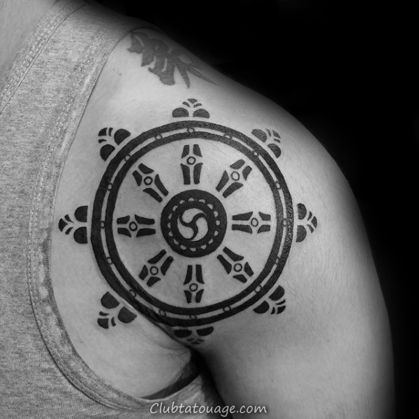 40 Dharma Tattoo Wheel Designs For Men - Idées Dharmachakra encre