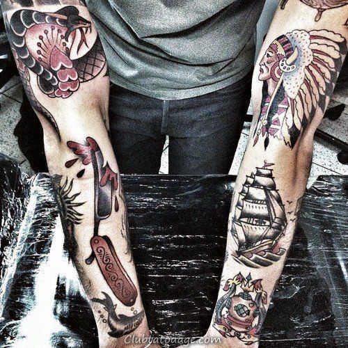Designs 60 manches Tattoo traditionnel pour les hommes - Idées Old encre école