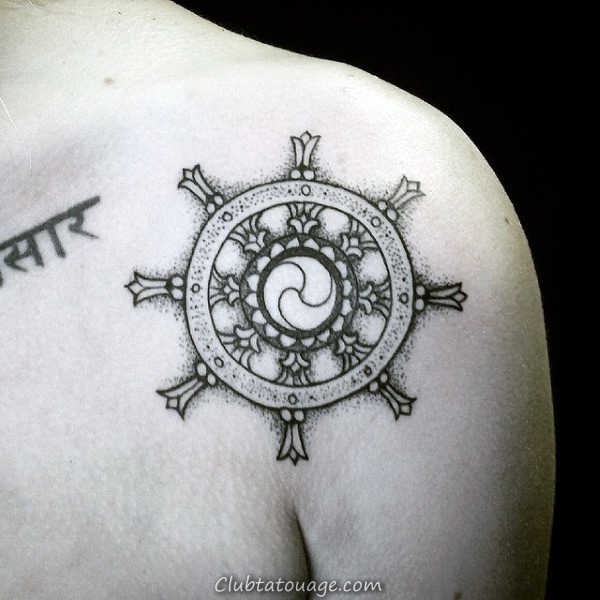 40 Dharma Tattoo Wheel Designs For Men - Idées Dharmachakra encre