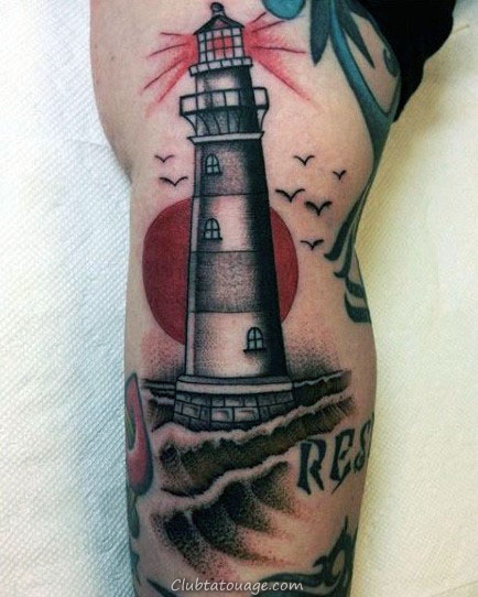 40 Tattoo Designs Phare traditionnel pour les hommes - Idées Old School