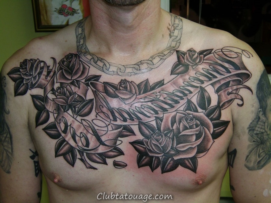 Génial Poitrine Roses de Tatouage pour Homme