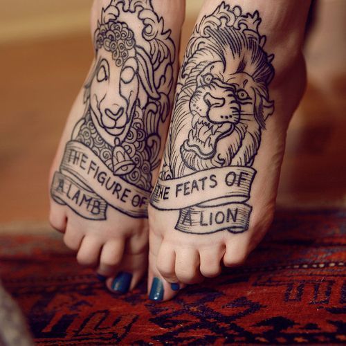 Idées de conception de tatouage de lion et d'agneau