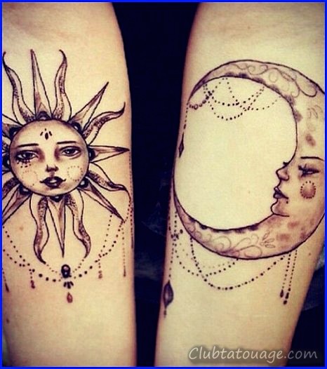 Tatouages de soleil et de lune pour les tatouages bras ou épaules