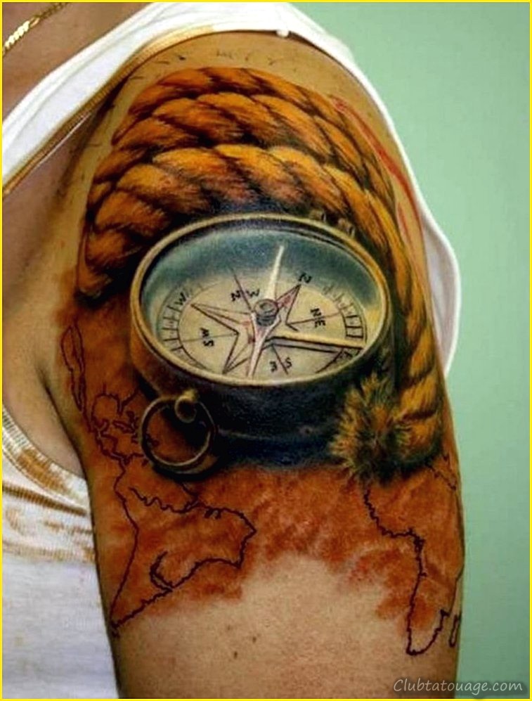 Guy de bras de tatouage de compas Etoile