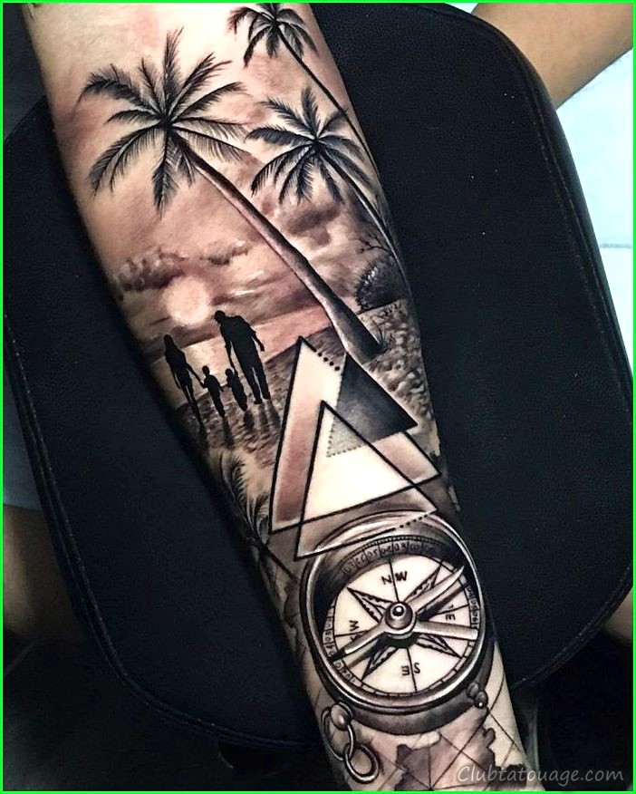 Guy de bras de tatouage de compas Etoile